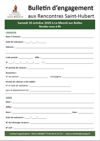 fiche d&#39;inscription st hubert 2020